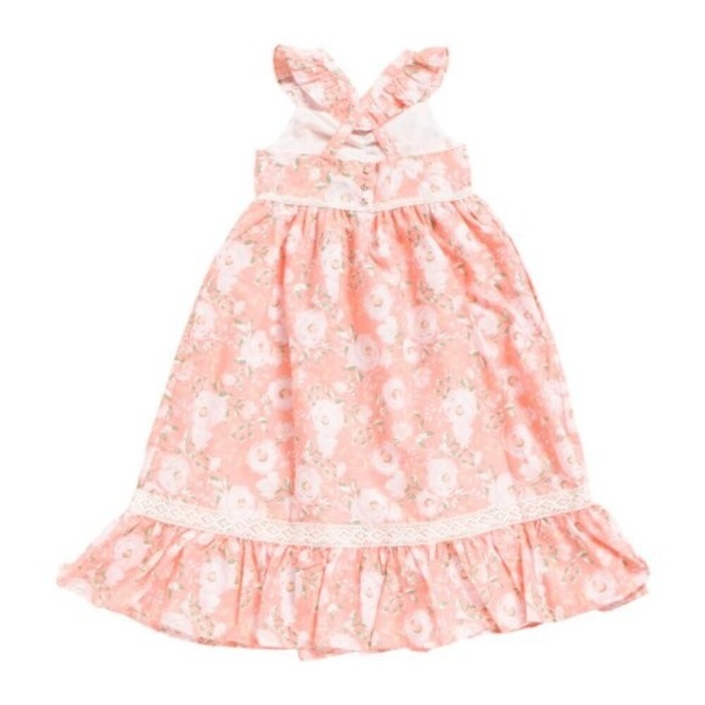 Haute Hippie Style Girls Flutter Sleeve Floral Print Maxi Dress With Ruffle Trim - Picture 11 of 11